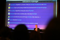 Thomas Overthun during the Q&A portion in front of the live Twitter feed about NoshNight